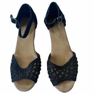 Tom's Sandals Women's  Black Wedge‎ Ankle Closure Sz 6.5